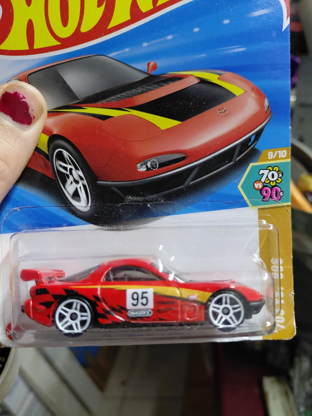the Hot Wheels '95 Mazda RX-7 Drift from the 2025 '70s vs '90s series (9/10, num